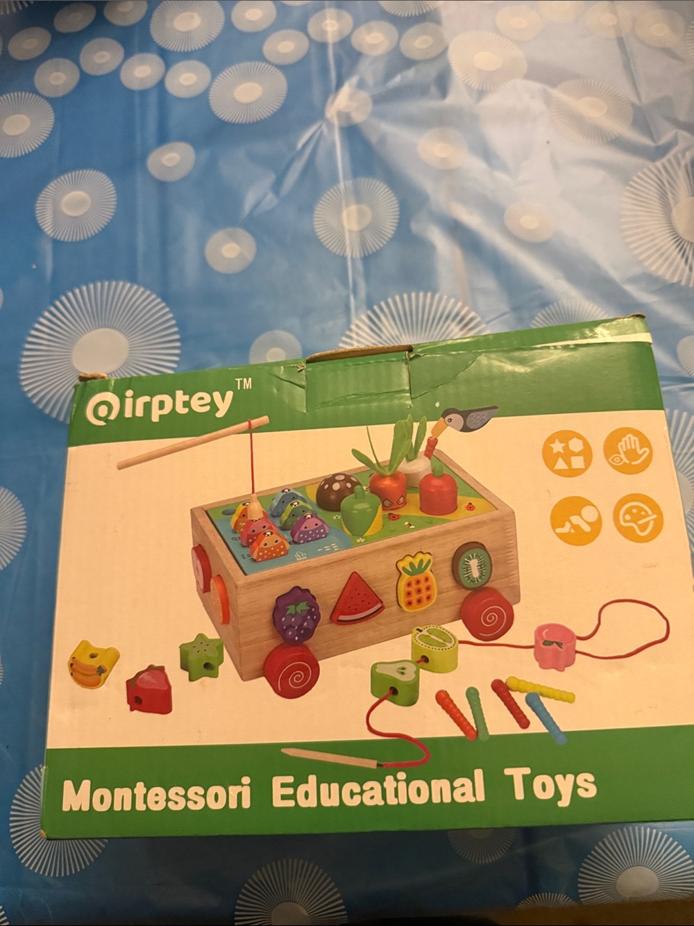 Montessori Wooden Fishing and Sorting Toy - Green